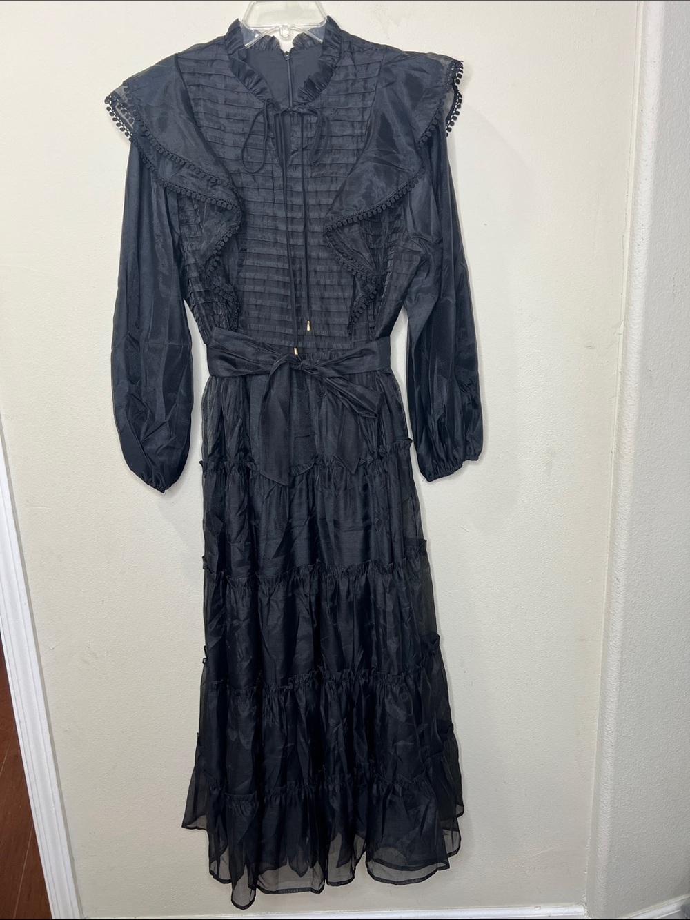 Women's Black Long Sleeve Ruffle Maxi Dress
